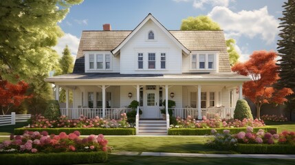 architecture suburban farmhouse building illustration rustic modern, traditional home, exterior interior architecture suburban farmhouse building - obrazy, fototapety, plakaty