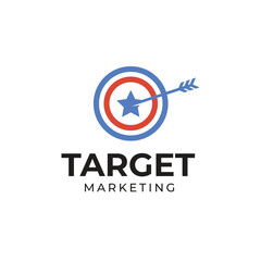 Obraz premium Target logo for marketing leads in capitan america style with target sign and arrow hitting the aim target