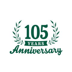 Celebrating 105 years anniversary logo design template. 105th anniversary celebrations logotype. Vector and illustrations.