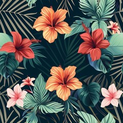 Hawaiian graphics Hawaiian shirt, Seamless pattern For clothing and decorative work generative ai art