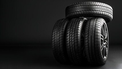 Black tire on black background. With Generative AI
