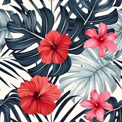 Hawaiian graphics Hawaiian shirt, Seamless pattern For clothing and decorative work generative ai art