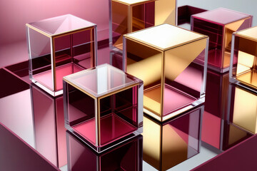 Abstract background of transparent x-ray geometric boxes and cube..