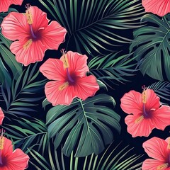 Hawaiian graphics Hawaiian shirt, Seamless pattern For clothing and decorative work generative ai art