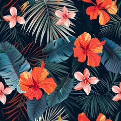 Fototapeta na wymiar Hawaiian graphics Hawaiian shirt, Seamless pattern For clothing and decorative work generative ai art