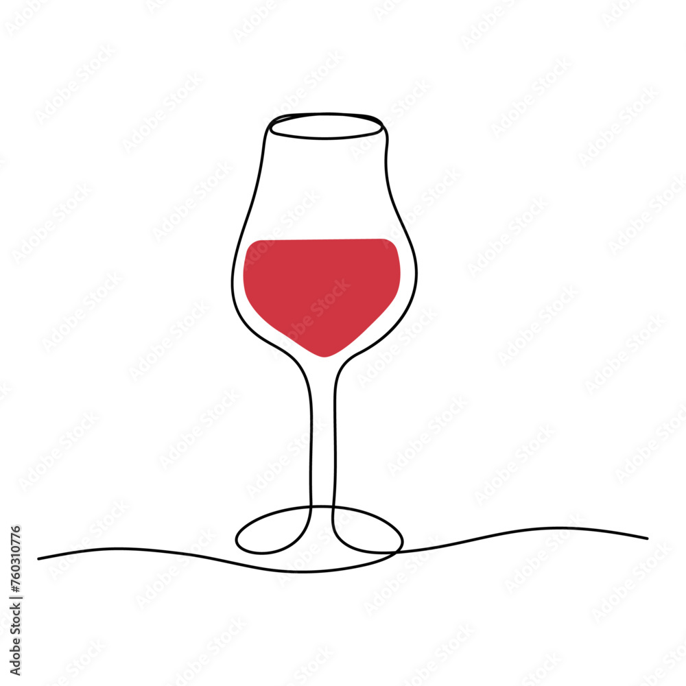 Poster wine glass isolated on white background. continuous one line drawing vector illustration minimalism 