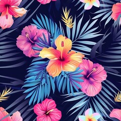 Hawaiian graphics Hawaiian shirt, Seamless pattern For clothing and decorative work generative ai art