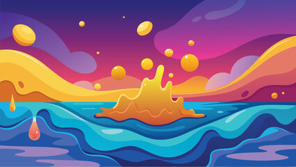 Fototapeta na wymiar Cartoon landscape with a sea and a volcano. Vector illustration.