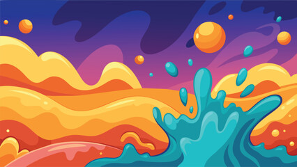 Cartoon background with sea waves and sun. Vector illustration for your design