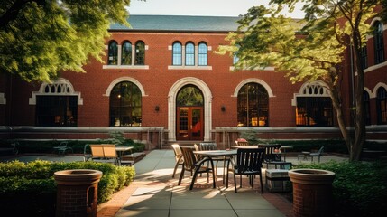 Fototapeta premium sustainable design library building illustration innovative technology, space lighting, furniture layout sustainable design library building