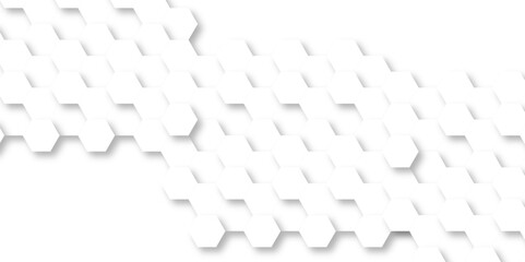 Abstract white background with hexagons pattern. White abstract vector wallpaper with hexagon grid. 3D technology Futuristic honeycomb mosaic white background.	