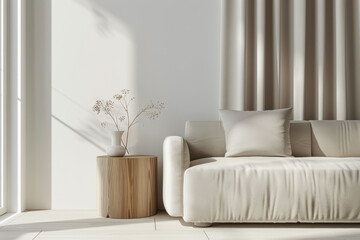 Minimalist home decor design with a sofa and white walls
