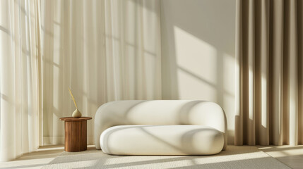 Minimalist home decor design with a sofa and white walls