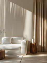 Minimalist home decor design with a sofa and white walls