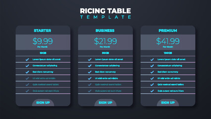 Business price chart template, Web banner checklist template design. Design a price list comparison table. - obrazy, fototapety, plakaty