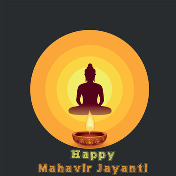 Traditional Mahavir Jayanti background with Mahavir Jayanti silhouette