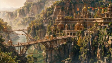 Buddhist temple complex in the mountains of Himalayas, Nepal - obrazy, fototapety, plakaty