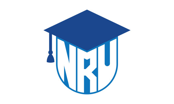 NRU initial letter academic logo design vector template. school college logo, university logo, graduation cap logo, institute logo, educational logo, library logo, teaching logo, book shop, varsity	