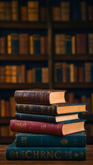 Classic Podium with a blurred or bokeh background of Old Library Books