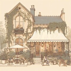 手描き風おしゃれなカフェのイラスト
