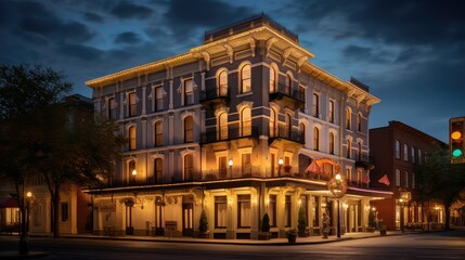 architecture night hotel building illustration design hospitality, cityscape skyline, urban modern architecture night hotel building