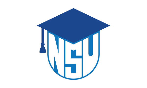 NSU initial letter academic logo design vector template. school college logo, university logo, graduation cap logo, institute logo, educational logo, library logo, teaching logo, book shop, varsity	
