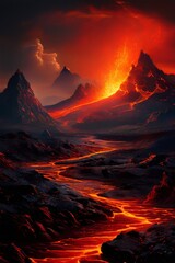 Night fantasy landscape with abstract mountains