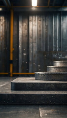 Industrial Podium with a blurred or bokeh background of Grunge Metal Texture