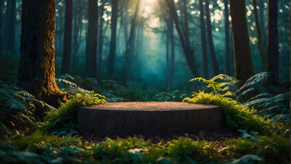 Mystical Podium with a blurred or bokeh background of Enchanted Forest