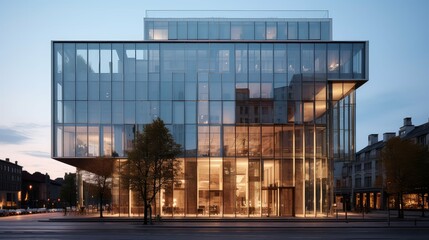 Obraz premium entrance facade hotel building illustration windows grand, entrance elegant, contemporary sleek entrance facade hotel building