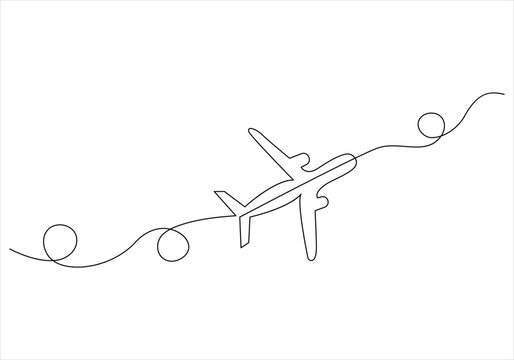 Continuous one line drawing of airplane out line vector art illustration
 