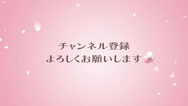 桜吹雪にチャンネル登録お願いしますの文字のループ動画　ピンク背景