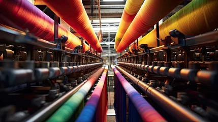 Fotobehang denim cone textile mill illustration fabric industry, history manufacturing, carolina revolution denim cone textile mill © sevector