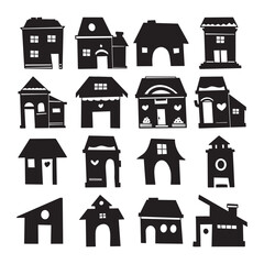 Set of doodle house silhouette vector