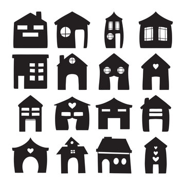 Set of doodle house silhouette vector