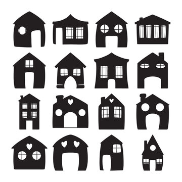 Set of doodle house silhouette vector