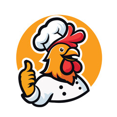 logo or icon, a rooster who is a chef, is giving a thumbs up showing how good a product is. vector illustration eps 10