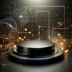 Photoreal 3D with Glossy Black Podium with a blurred or bokeh background of Abstract Geometric Patterns (1).jpg