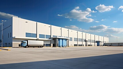 distribution business warehouse building illustration supply facility, receiving organization, management operations distribution business warehouse building