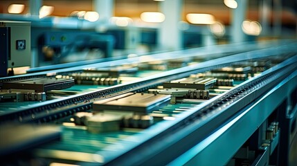 robotics conveyor electronics factory illustration sensors control, system manufacturing, technology efficiency robotics conveyor electronics factory