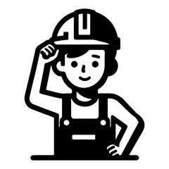 Simple worker man cartoon with tool, builder Construction Logo Monochrome icon black silhouette design Style Vector illustration International Labor Day concept