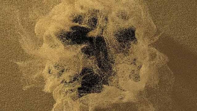 Sand blowing transition 3d rendering reveal from center on alpha background .
