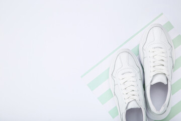 Pair of white shoes on white background