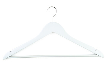 Grey wooden hanger isolated on white background