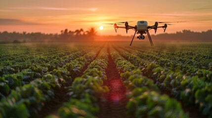 A futuristic farm landscape integrating Internet of Things devices for advanced agriculture