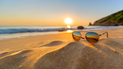 Fototapeta na wymiar Beach Sunglasses: Enjoying Sun, Sand, and Sea