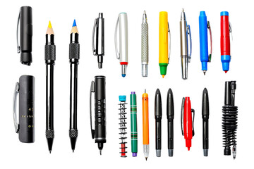 Pencils and pens in a set, for writing and drawing