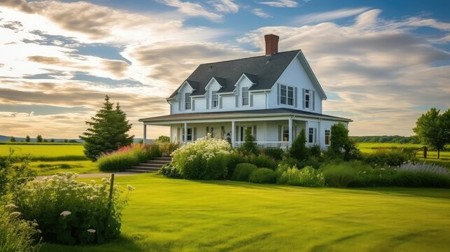 vintage home farmhouse building illustration country barn, wood kitchen, porch garden vintage home farmhouse building
