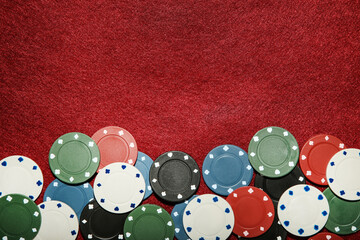 Poker chips on red table - 760328319