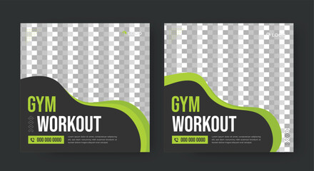 Fitness social media posts design vector template illustration. Stylish graphics Gym social media banner design layout.	